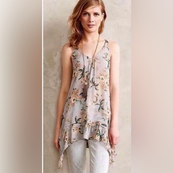 MAEVE ANTHROPOLOGIE MAGDA Blouse Sz. XS Sleeveless Floral Asymmetrical Ruffles. - Picture 1 of 12